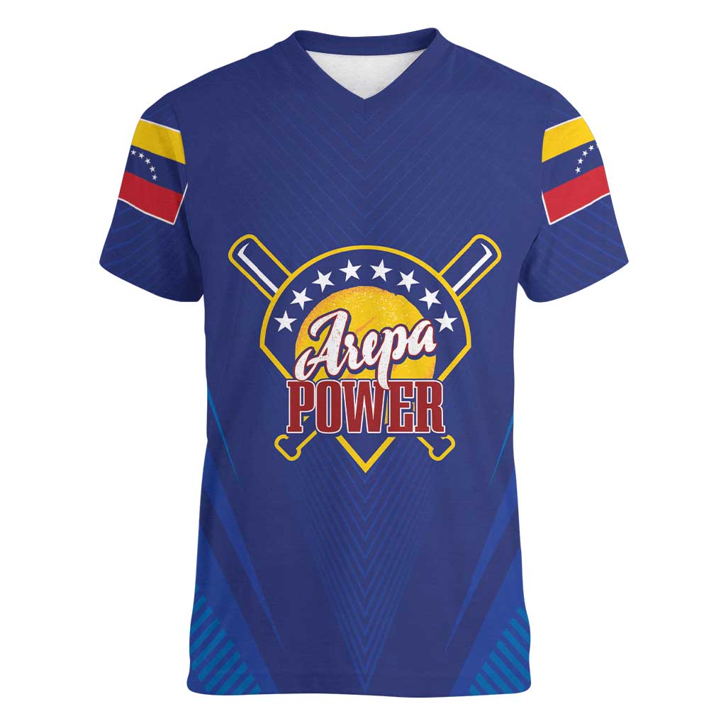Venezuela Baseball Campeon Custom Women V-Neck T-Shirt Arepa Powers