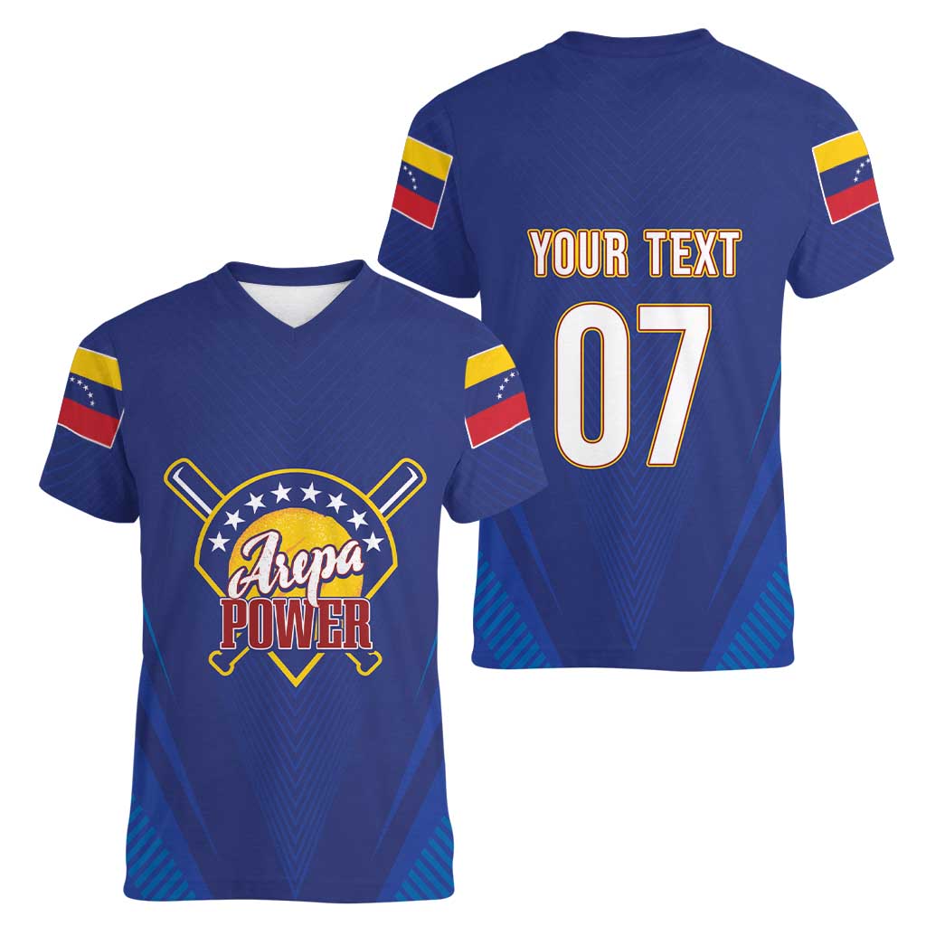 Venezuela Baseball Campeon Custom Women V-Neck T-Shirt Arepa Powers