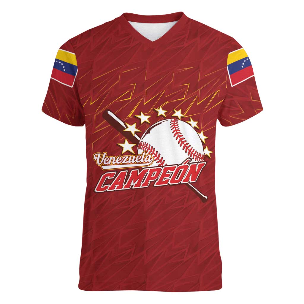 Venezuela Baseball Custom Women V-Neck T-Shirt Campeon - Making History