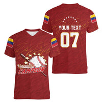 Venezuela Baseball Custom Women V-Neck T-Shirt Campeon - Making History