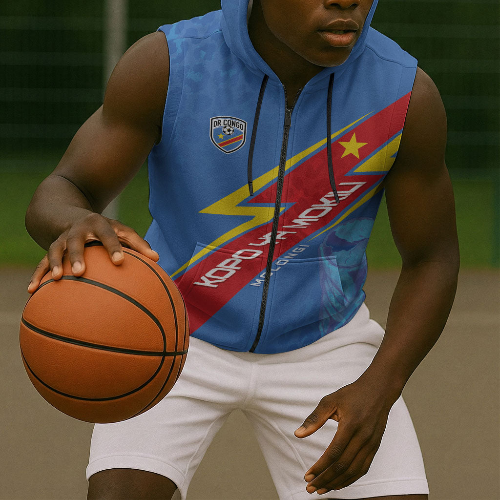 DR Congo 2026 Kopo ya Mokili Custom Sleeveless Zip Hoodie Leopards Making History