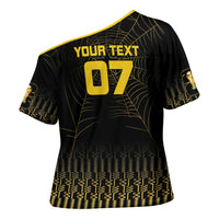 Ghana Black Star Custom Cross Shoulder Shirt Gold Ananse Spiderweb Inspired