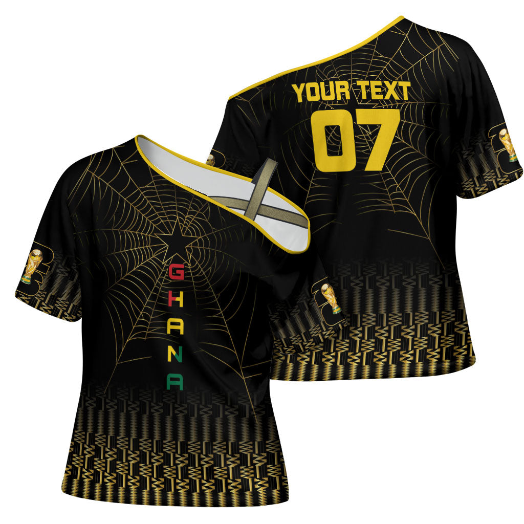 Ghana Black Star Custom Cross Shoulder Shirt Gold Ananse Spiderweb Inspired