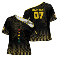 Ghana Black Star Custom Cross Shoulder Shirt Gold Ananse Spiderweb Inspired