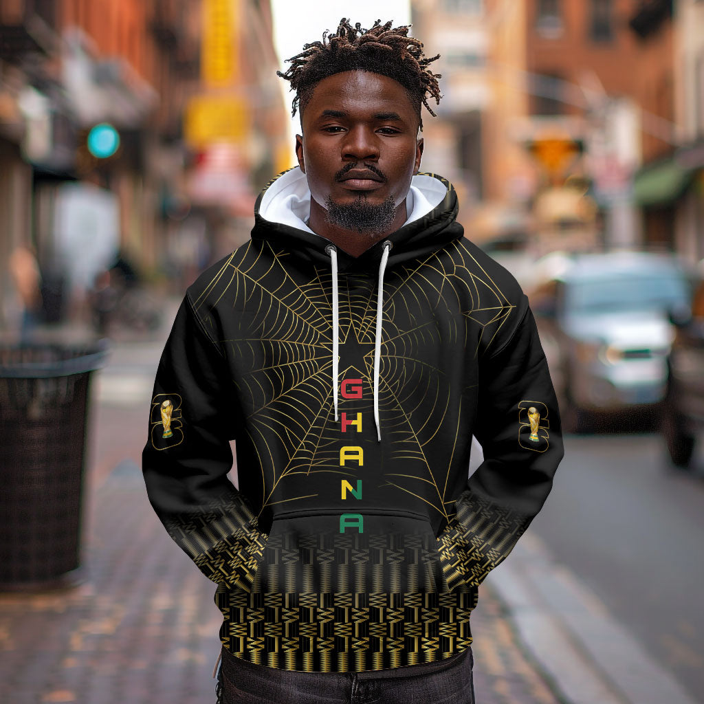 Ghana Black Star Custom Hoodie Gold Ananse Spiderweb Inspired