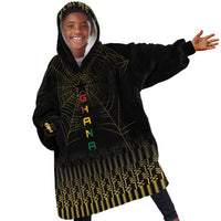Ghana Black Star Custom Kid Wearable Blanket Hoodie Gold Ananse Spiderweb Inspired
