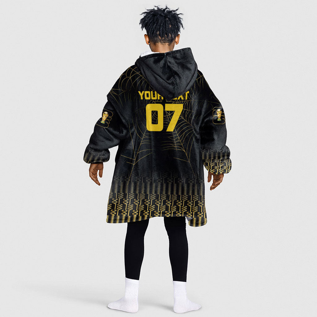 Ghana Black Star Custom Kid Wearable Blanket Hoodie Gold Ananse Spiderweb Inspired