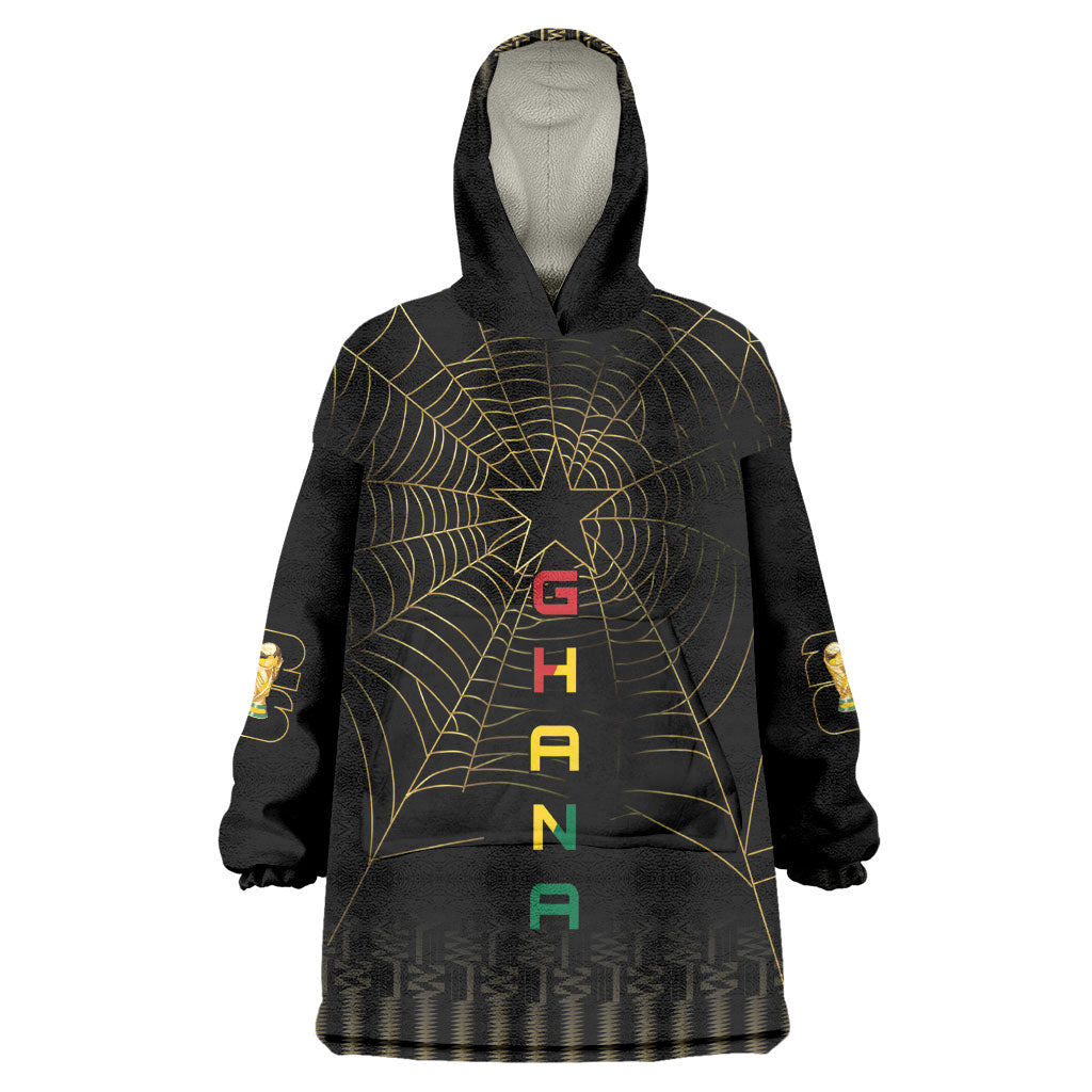 Ghana Black Star Custom Kid Wearable Blanket Hoodie Gold Ananse Spiderweb Inspired