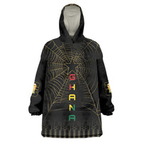 Ghana Black Star Custom Kid Wearable Blanket Hoodie Gold Ananse Spiderweb Inspired