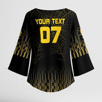 Ghana Black Star Custom Kimono Sleeve Blouse Gold Ananse Spiderweb Inspired