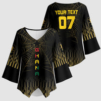 Ghana Black Star Custom Kimono Sleeve Blouse Gold Ananse Spiderweb Inspired