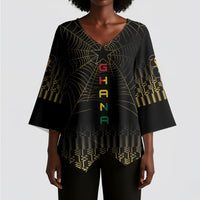 Ghana Black Star Custom Kimono Sleeve Blouse Gold Ananse Spiderweb Inspired