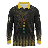Ghana Black Star Custom Long Sleeve Polo Shirt Gold Ananse Spiderweb Inspired