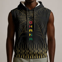 Ghana Black Star Custom Sleeveless Hoodie Gold Ananse Spiderweb Inspired