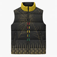 Ghana Black Star Custom Sleeveless Puffer Jacket Gold Ananse Spiderweb Inspired