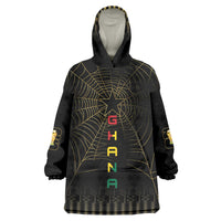 Ghana Black Star Custom Wearable Blanket Hoodie Gold Ananse Spiderweb Inspired