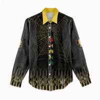 Ghana Black Star Custom Women Casual Shirt Gold Ananse Spiderweb Inspired