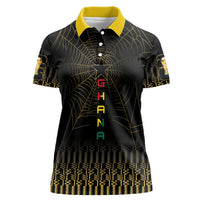 Ghana Black Star Custom Women Polo Shirt Gold Ananse Spiderweb Inspired