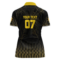 Ghana Black Star Custom Women Polo Shirt Gold Ananse Spiderweb Inspired