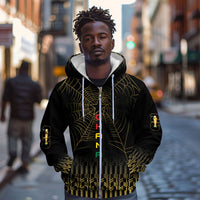Ghana Black Star Custom Zip Hoodie Gold Ananse Spiderweb Inspired