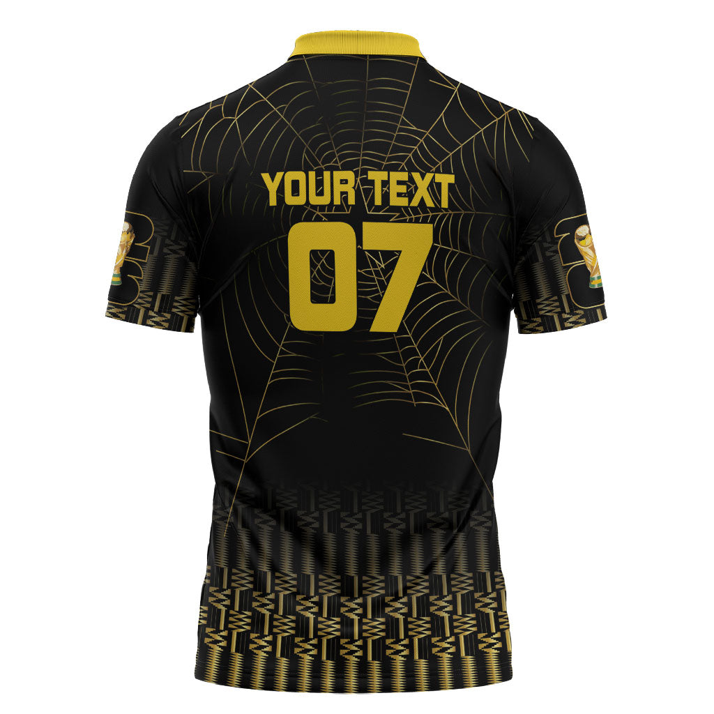 Ghana Black Star Custom Zipper Polo Shirt Gold Ananse Spiderweb Inspired