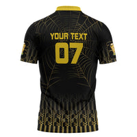 Ghana Black Star Custom Zipper Polo Shirt Gold Ananse Spiderweb Inspired