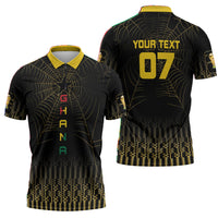 Ghana Black Star Custom Zipper Polo Shirt Gold Ananse Spiderweb Inspired