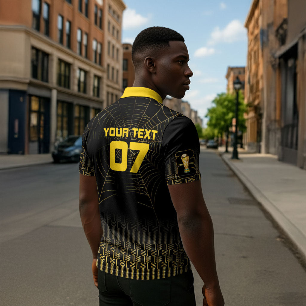 Ghana Black Star Custom Zipper Polo Shirt Gold Ananse Spiderweb Inspired