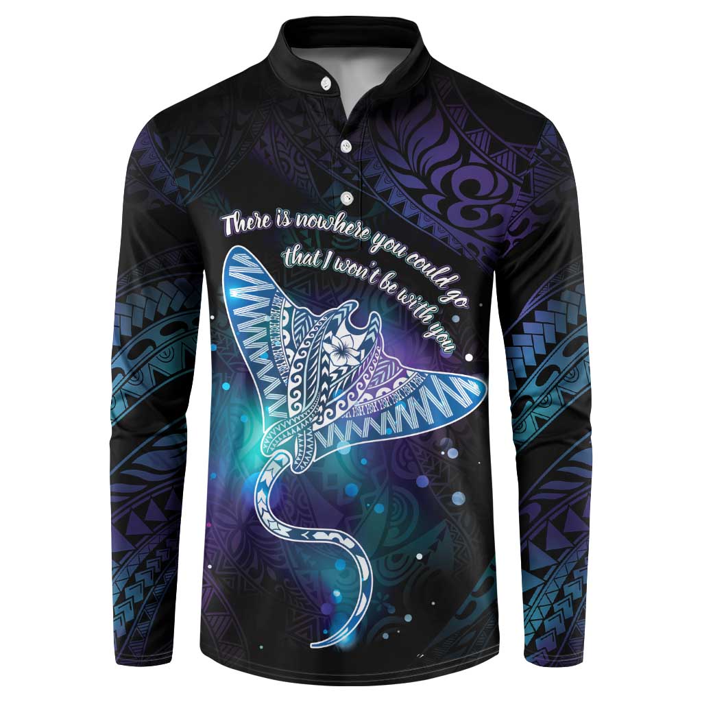Polynesian Tala Manta Ray Button Sweatshirt Nowhere You Could Go That I Won't Be With You - Wonder Print Shop