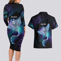 Polynesian Tala Manta Ray Couples Matching Long Sleeve Bodycon Dress and Hawaiian Shirt Nowhere You Could Go That I Won't Be With You - Wonder Print Shop