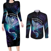 Polynesian Tala Manta Ray Couples Matching Long Sleeve Bodycon Dress and Long Sleeve Button Shirt Nowhere You Could Go That I Won't Be With You - Wonder Print Shop