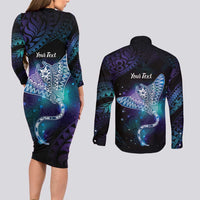 Polynesian Tala Manta Ray Couples Matching Long Sleeve Bodycon Dress and Long Sleeve Button Shirt Nowhere You Could Go That I Won't Be With You - Wonder Print Shop