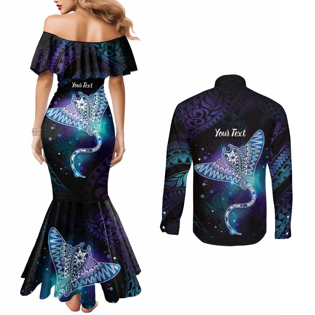 Polynesian Tala Manta Ray Couples Matching Mermaid Dress and Long Sleeve Button Shirt Nowhere You Could Go That I Won't Be With You - Wonder Print Shop