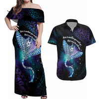 Polynesian Tala Manta Ray Couples Matching Off Shoulder Maxi Dress and Hawaiian Shirt Nowhere You Could Go That I Won't Be With You - Wonder Print Shop