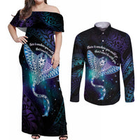 Polynesian Tala Manta Ray Couples Matching Off Shoulder Maxi Dress and Long Sleeve Button Shirt Nowhere You Could Go That I Won't Be With You - Wonder Print Shop