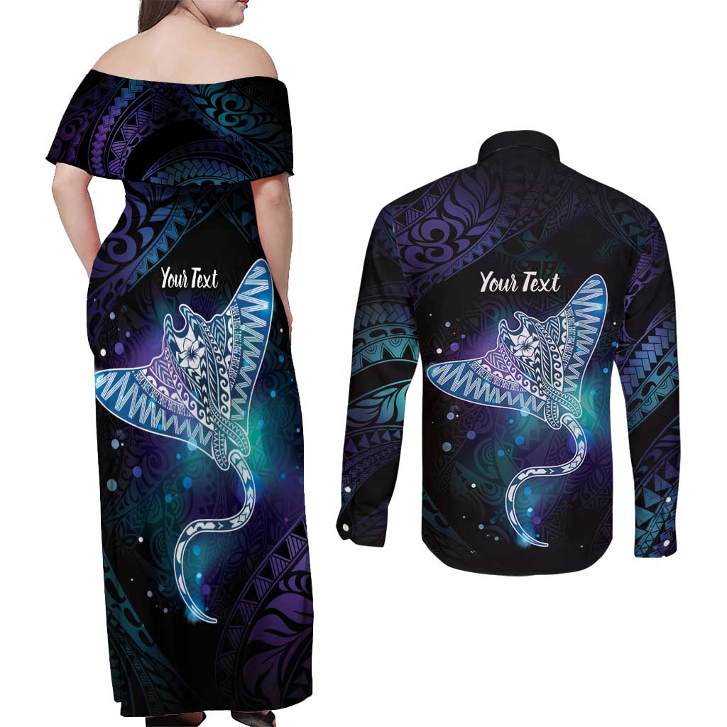 Polynesian Tala Manta Ray Couples Matching Off Shoulder Maxi Dress and Long Sleeve Button Shirt Nowhere You Could Go That I Won't Be With You - Wonder Print Shop