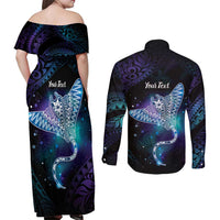 Polynesian Tala Manta Ray Couples Matching Off Shoulder Maxi Dress and Long Sleeve Button Shirt Nowhere You Could Go That I Won't Be With You - Wonder Print Shop