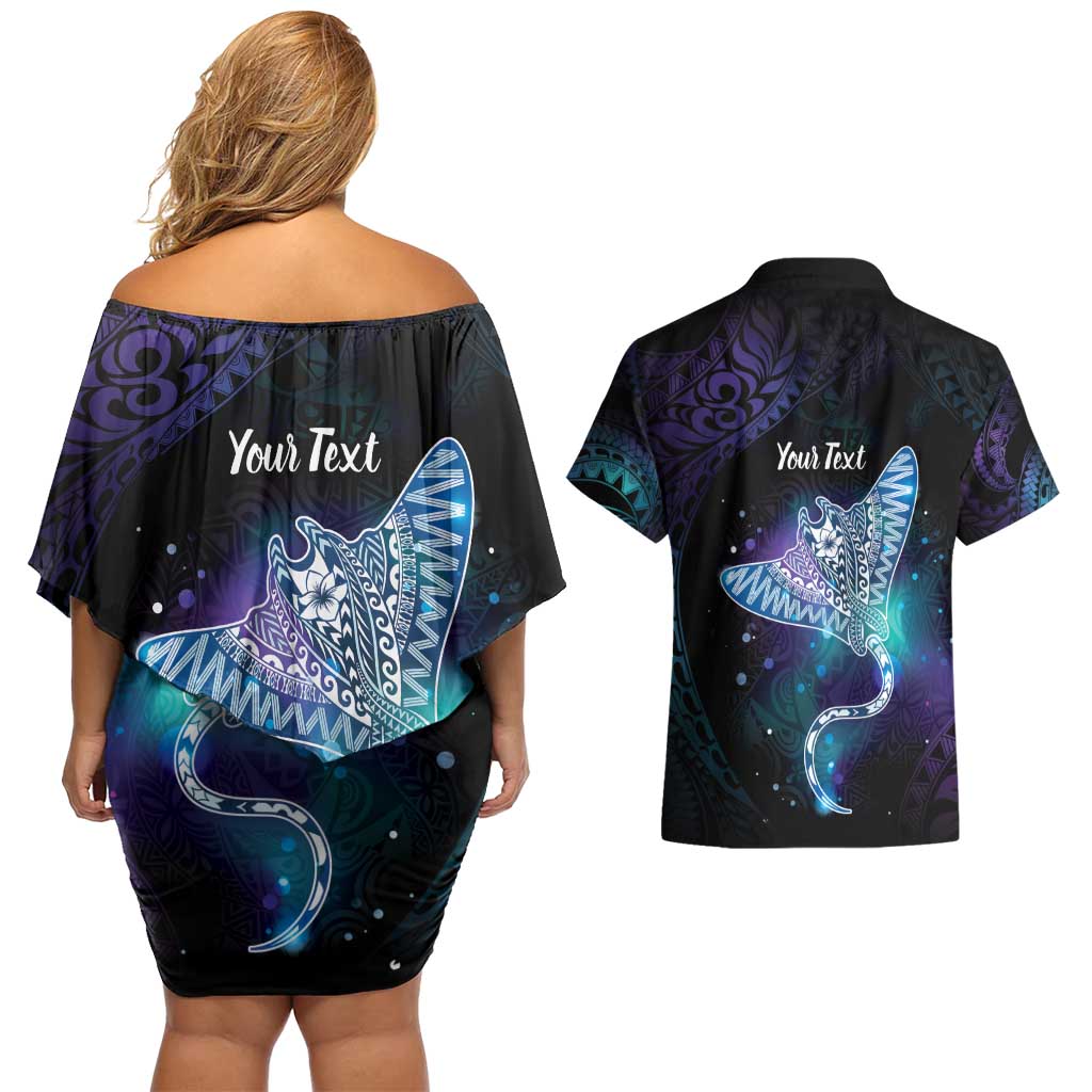 Polynesian Tala Manta Ray Couples Matching Off Shoulder Short Dress and Hawaiian Shirt Nowhere You Could Go That I Won't Be With You - Wonder Print Shop