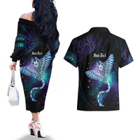 Polynesian Tala Manta Ray Couples Matching Off The Shoulder Long Sleeve Dress and Hawaiian Shirt Nowhere You Could Go That I Won't Be With You - Wonder Print Shop