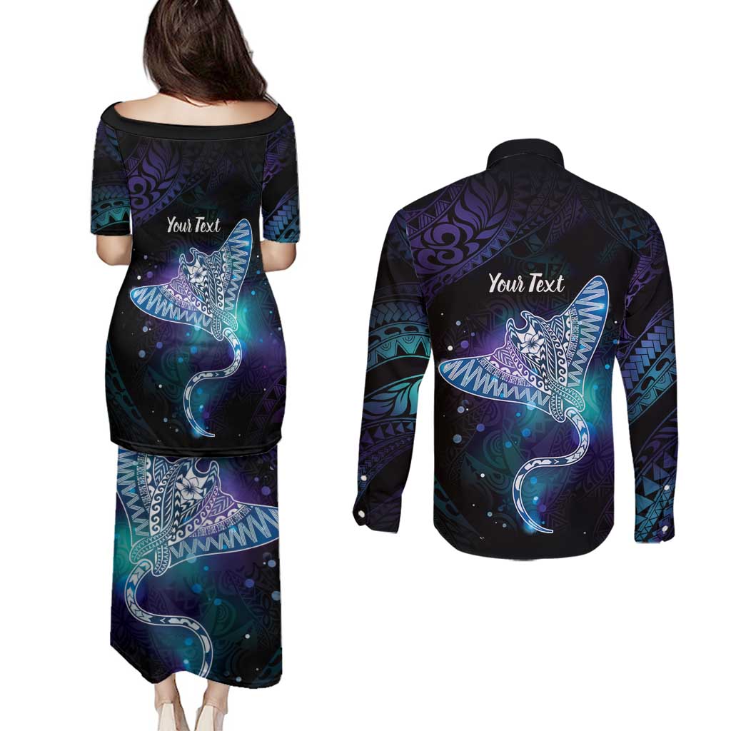 Polynesian Tala Manta Ray Couples Matching Puletasi and Long Sleeve Button Shirt Nowhere You Could Go That I Won't Be With You - Wonder Print Shop