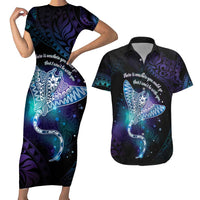 Polynesian Tala Manta Ray Couples Matching Short Sleeve Bodycon Dress and Hawaiian Shirt Nowhere You Could Go That I Won't Be With You - Wonder Print Shop