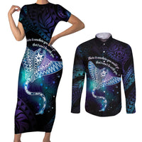 Polynesian Tala Manta Ray Couples Matching Short Sleeve Bodycon Dress and Long Sleeve Button Shirt Nowhere You Could Go That I Won't Be With You - Wonder Print Shop