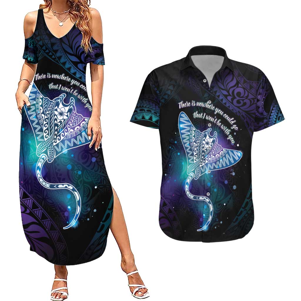 Polynesian Tala Manta Ray Couples Matching Summer Maxi Dress and Hawaiian Shirt Nowhere You Could Go That I Won't Be With You - Wonder Print Shop