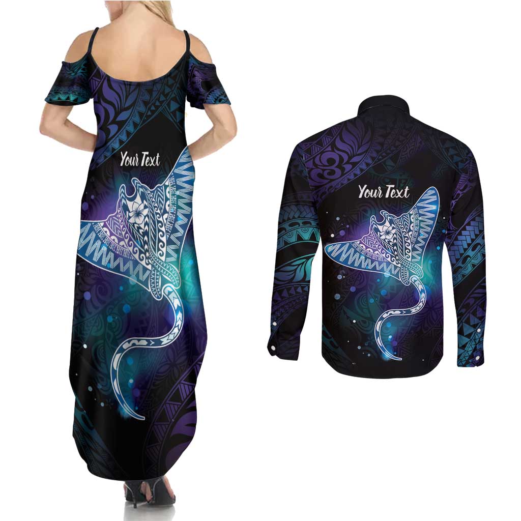 Polynesian Tala Manta Ray Couples Matching Summer Maxi Dress and Long Sleeve Button Shirt Nowhere You Could Go That I Won't Be With You - Wonder Print Shop