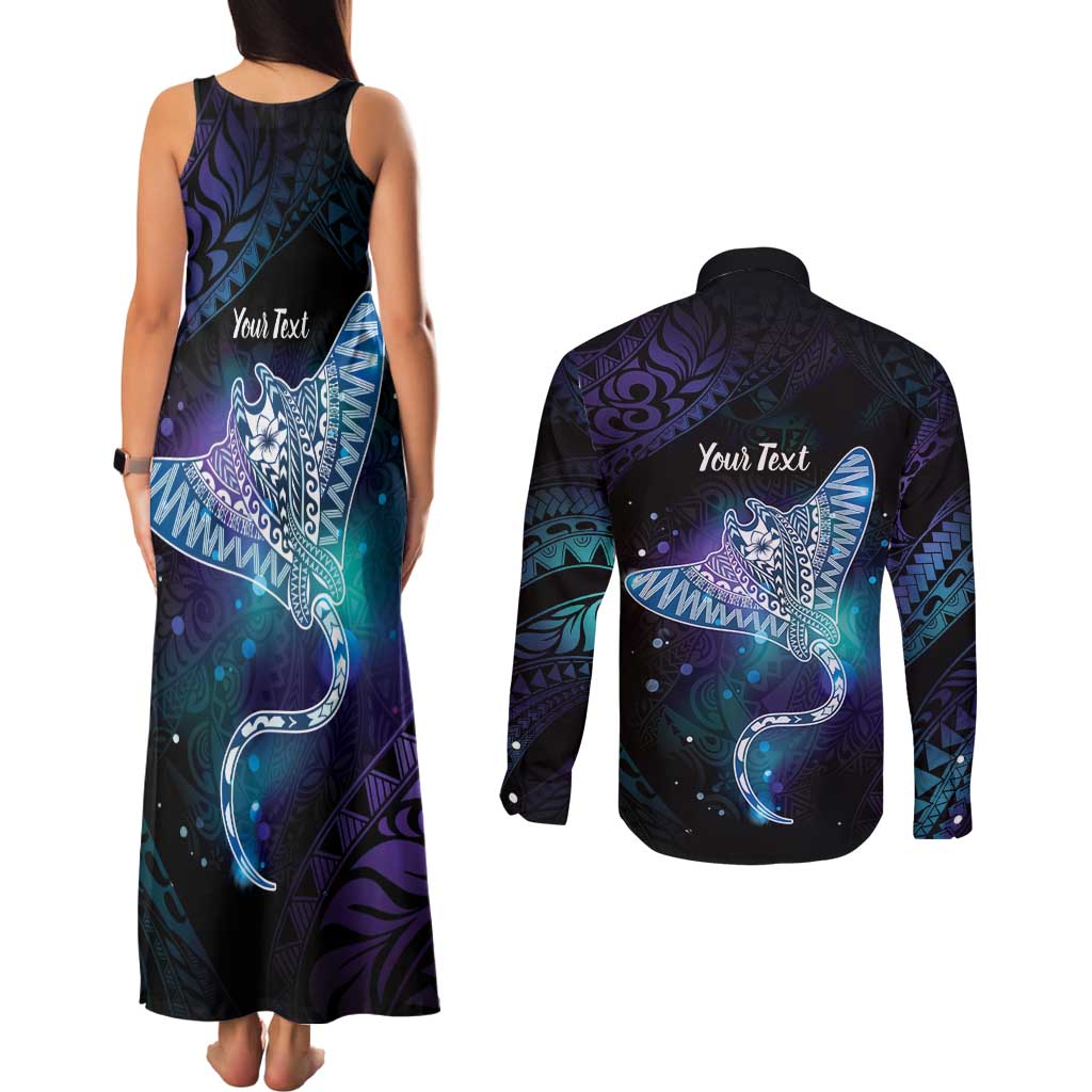 Polynesian Tala Manta Ray Couples Matching Tank Maxi Dress and Long Sleeve Button Shirt Nowhere You Could Go That I Won't Be With You - Wonder Print Shop