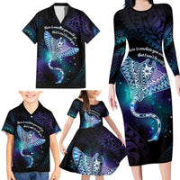 Polynesian Tala Manta Ray Family Matching Long Sleeve Bodycon Dress and Hawaiian Shirt Nowhere You Could Go That I Won't Be With You - Wonder Print Shop