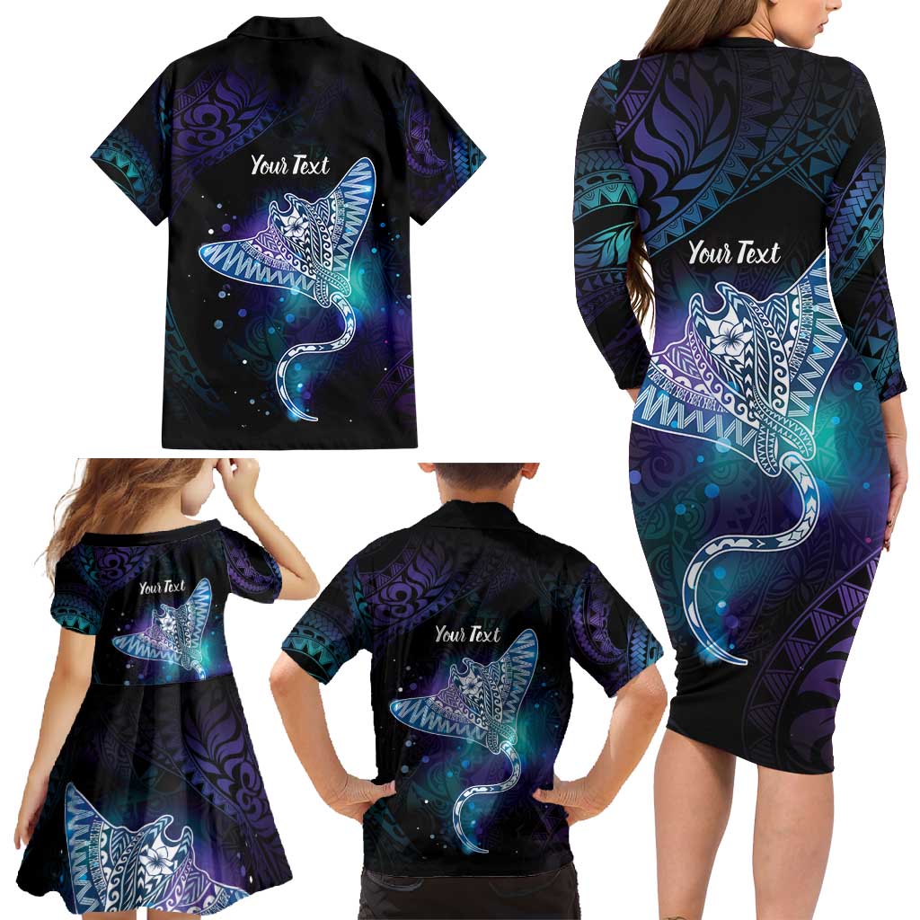 Polynesian Tala Manta Ray Family Matching Long Sleeve Bodycon Dress and Hawaiian Shirt Nowhere You Could Go That I Won't Be With You - Wonder Print Shop