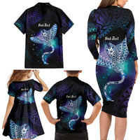 Polynesian Tala Manta Ray Family Matching Long Sleeve Bodycon Dress and Hawaiian Shirt Nowhere You Could Go That I Won't Be With You - Wonder Print Shop
