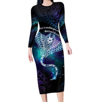 Polynesian Tala Manta Ray Family Matching Long Sleeve Bodycon Dress and Hawaiian Shirt Nowhere You Could Go That I Won't Be With You - Wonder Print Shop