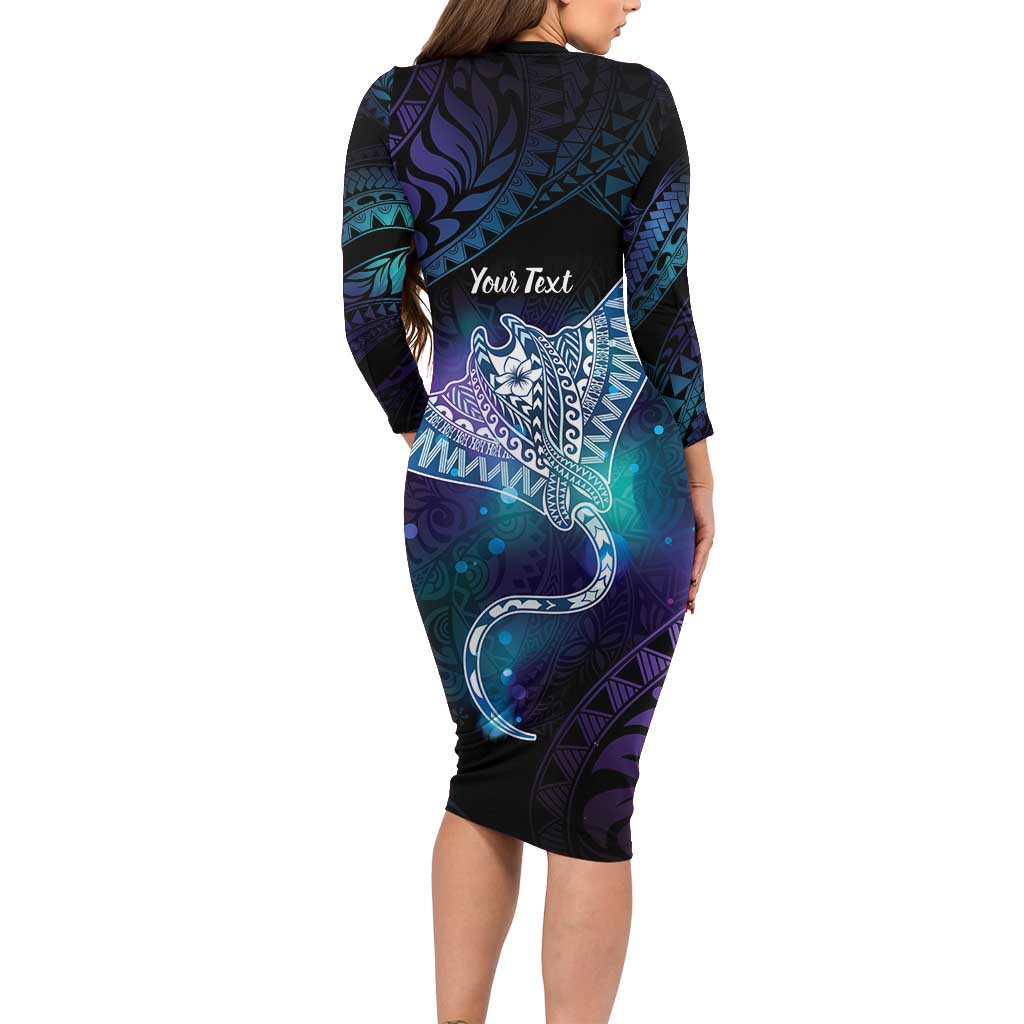 Polynesian Tala Manta Ray Family Matching Long Sleeve Bodycon Dress and Hawaiian Shirt Nowhere You Could Go That I Won't Be With You - Wonder Print Shop